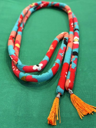 画像1: 帯締め　水色　お花と猫　1点物