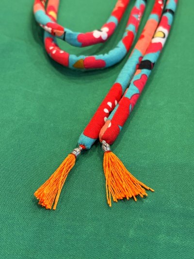 画像2: 帯締め　水色　お花と猫　1点物