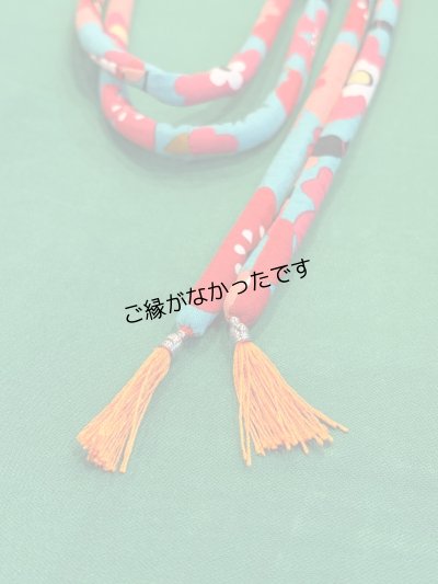 画像2: 帯締め　水色　お花と猫　1点物
