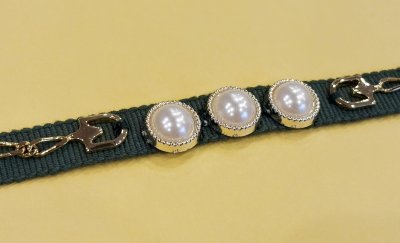 画像2: 帯締め　カーキｘパールとビット　1点物