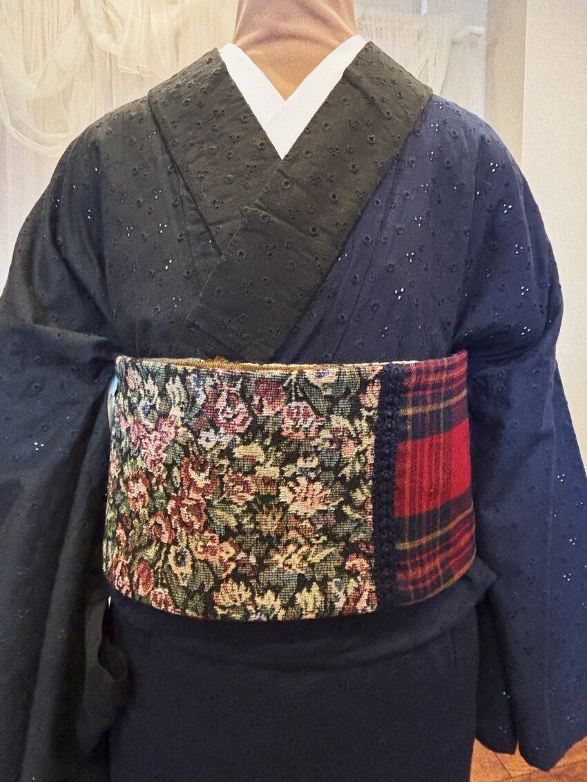 半幅帯　ジャガードｘチェック　1点物
