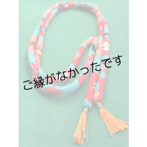 画像: 帯締め　水色　お花と猫　1点物