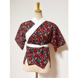 画像: 半襦袢＜黒　お花＞　1点物