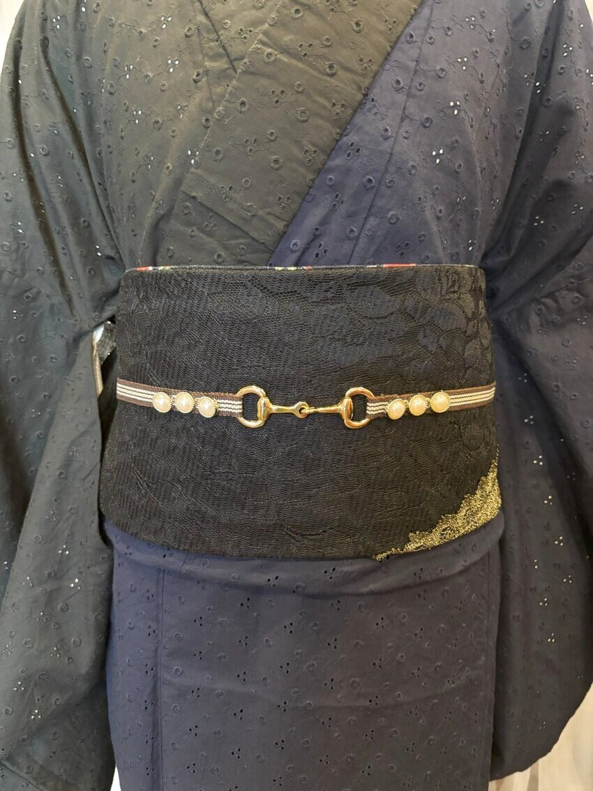 画像2: 帯締め　茶ｘパール　1点物