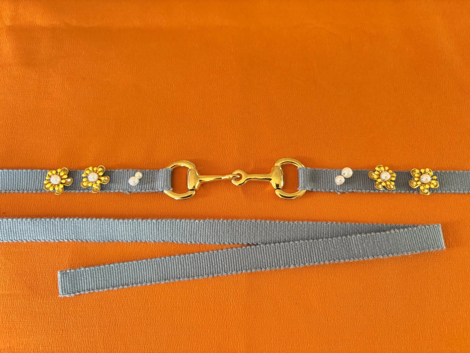 画像1: 帯締め　ブルーｘ黄色花　1点物