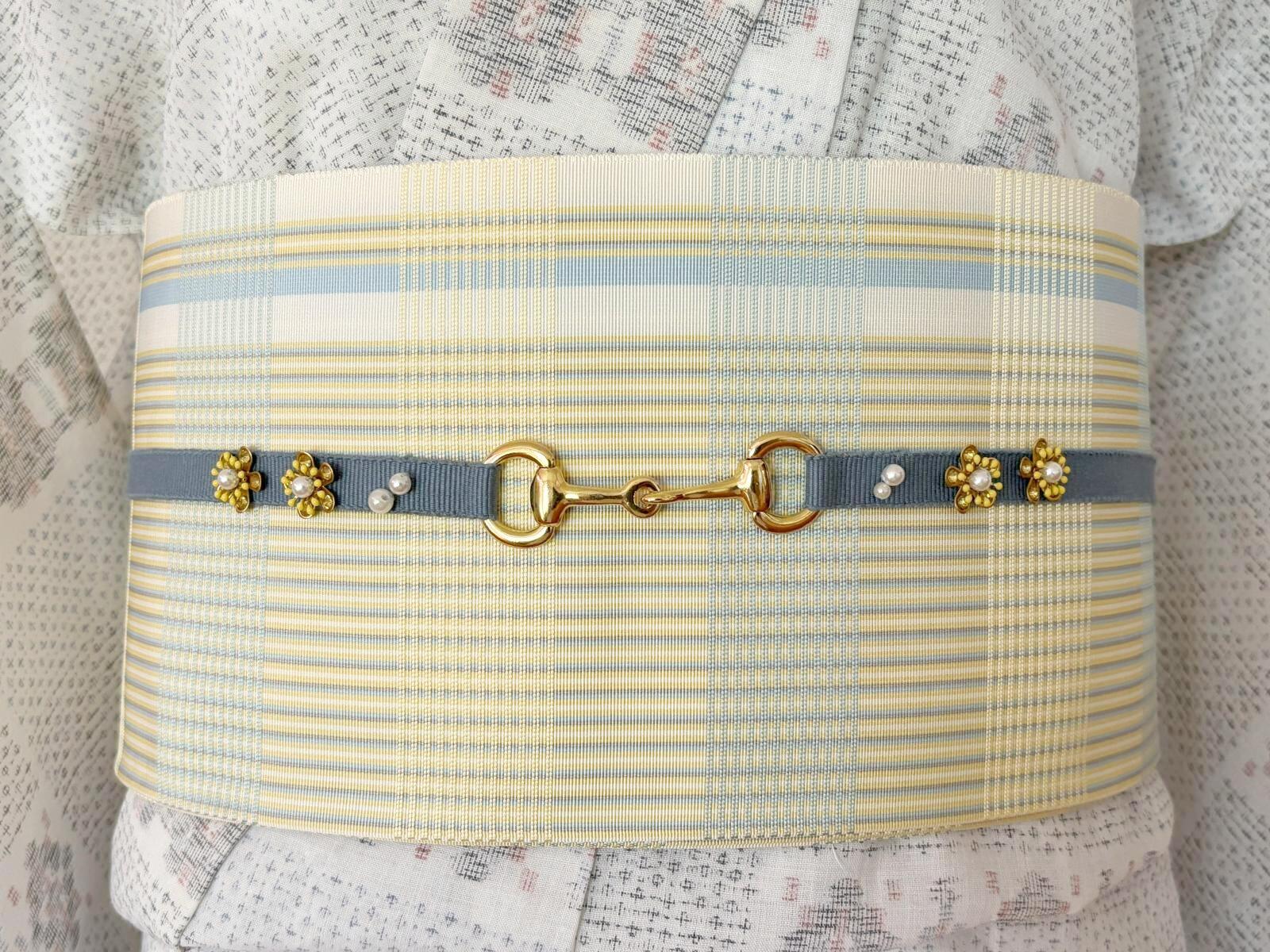 画像3: 帯締め　ブルーｘ黄色花　1点物