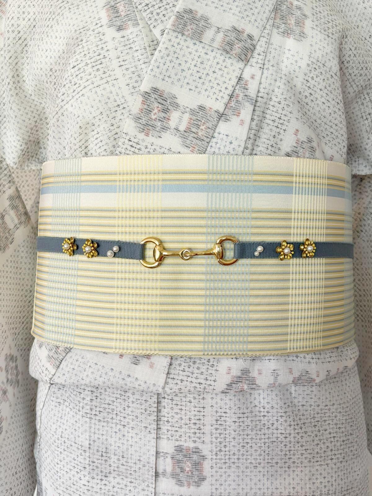 画像2: 帯締め　ブルーｘ黄色花　1点物