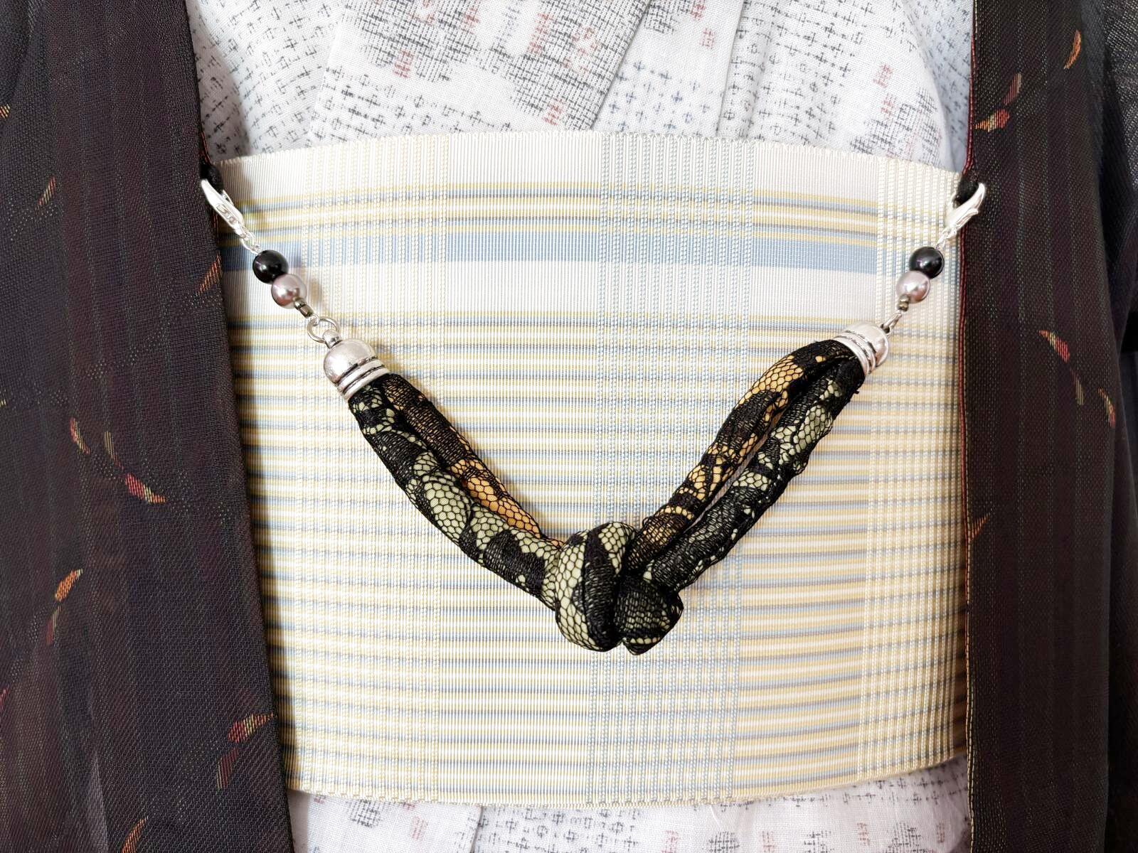 画像2: 羽織紐　レースカーキｘ黄　1点物