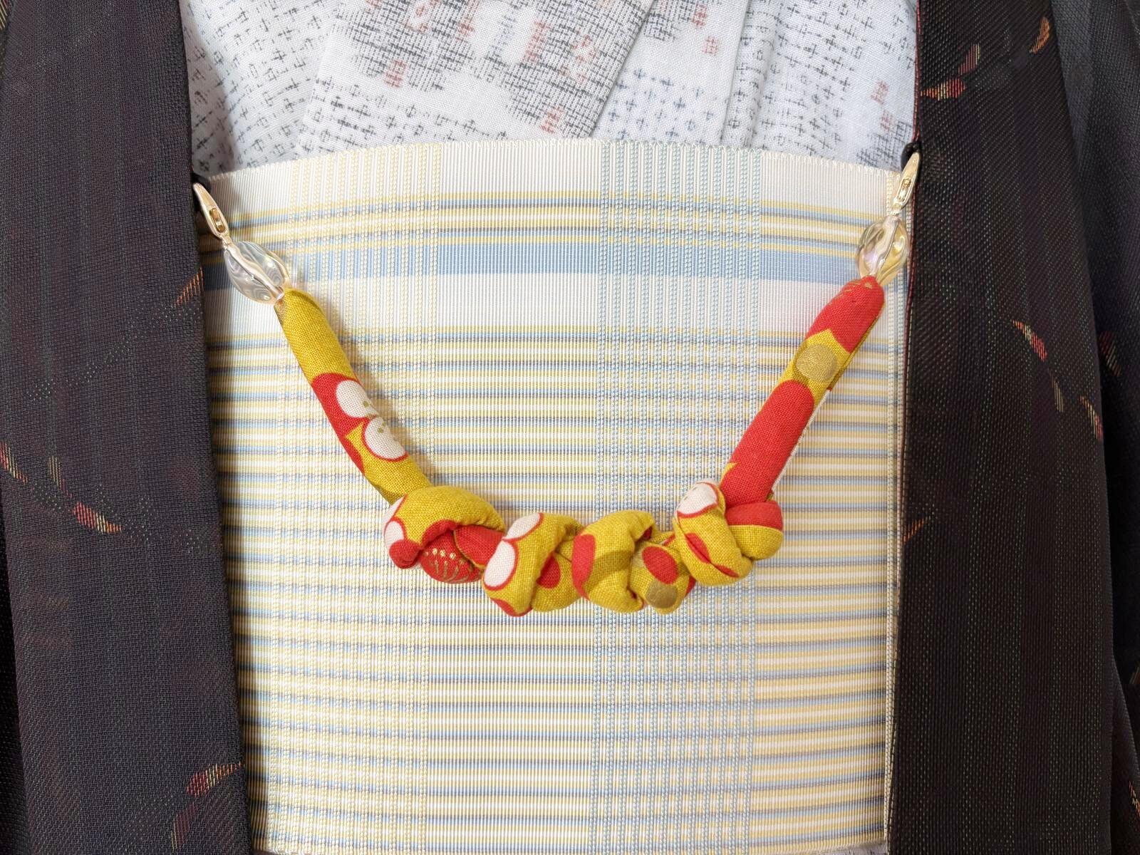 画像2: 羽織紐　黄赤花　1点物