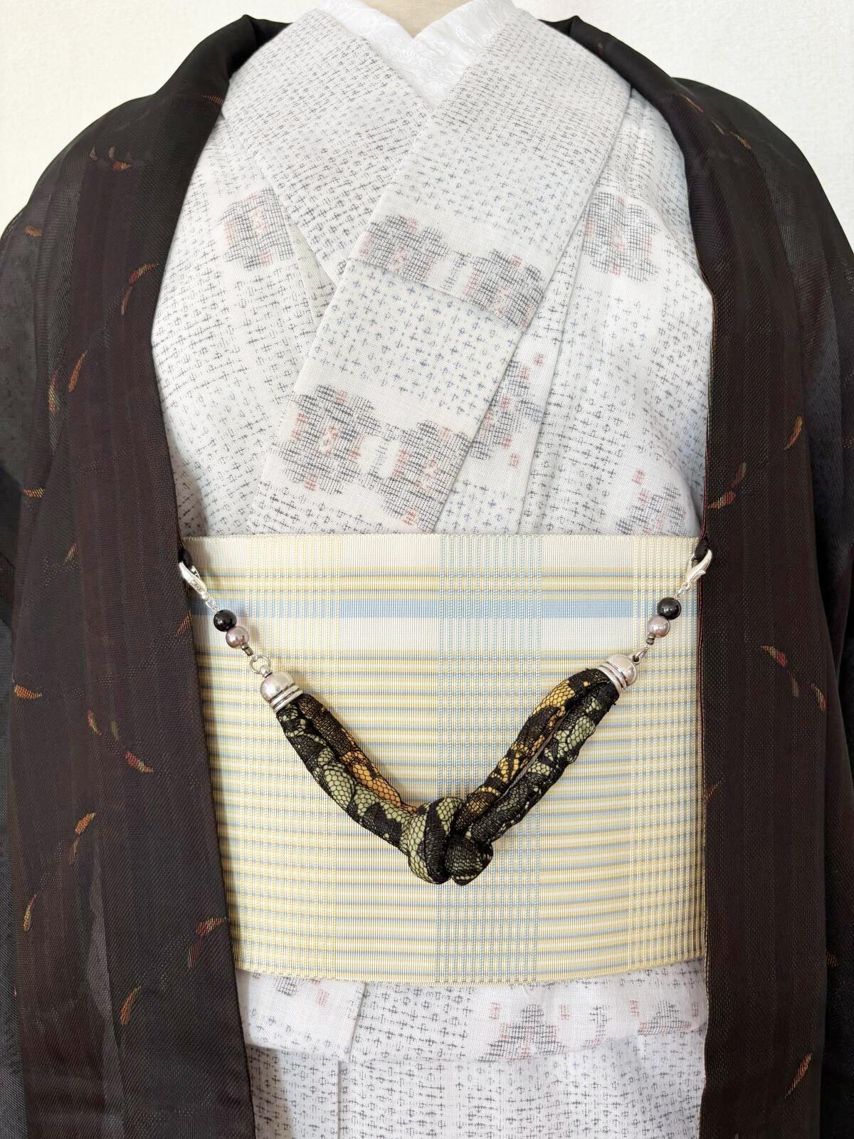 画像3: 羽織紐　レースカーキｘ黄　1点物